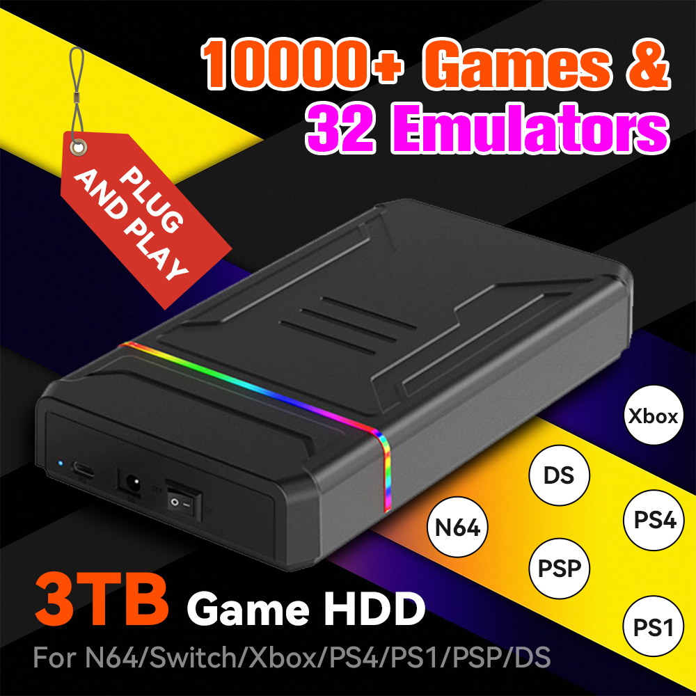 Retro Gaming Hard Drive - 3 TB externer Retro-Spiele-HDD-Emulator für N64/Xbox/Switch/PS4/PS1/DS