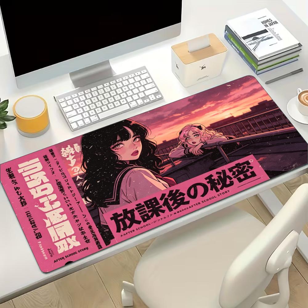 Retro Gaming Magazine - Japanisches Retro-Anime-Mädchen Magazindruck Großes Gaming-Mauspad Rutschfeste