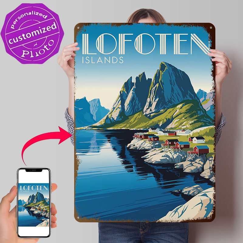 Retro Gaming Island - Lofoten-Inseln Reise 3D-Gedrucktes Textur-Poster Personalisierte Wandkunst