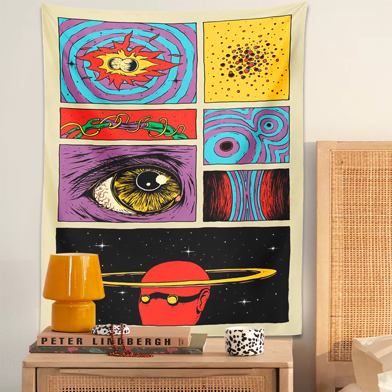 Retro Gaming Universe - VIKAMA Psychedelische Collage-Kunst-Wandteppiche im Retro-Pop-Stil mit