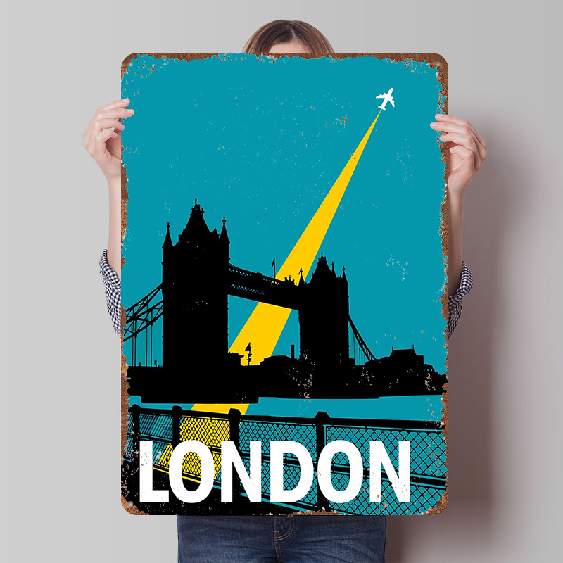 Retro Gaming London - London Reise-Poster mit Tower Bridge, Metallposter,