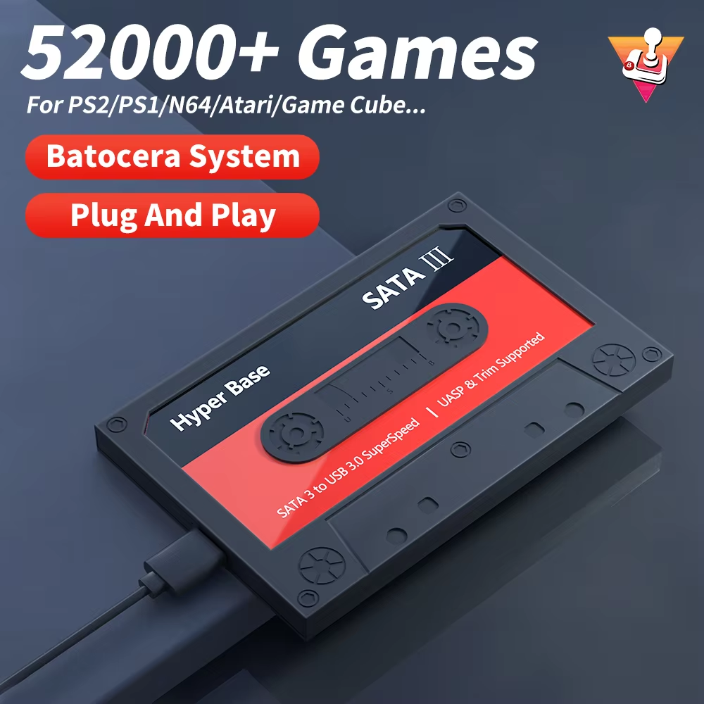 Retro Gaming Hard Drive - Batocera 500G/2T Retro-Spielfestplatte mit 52000 Spielen,