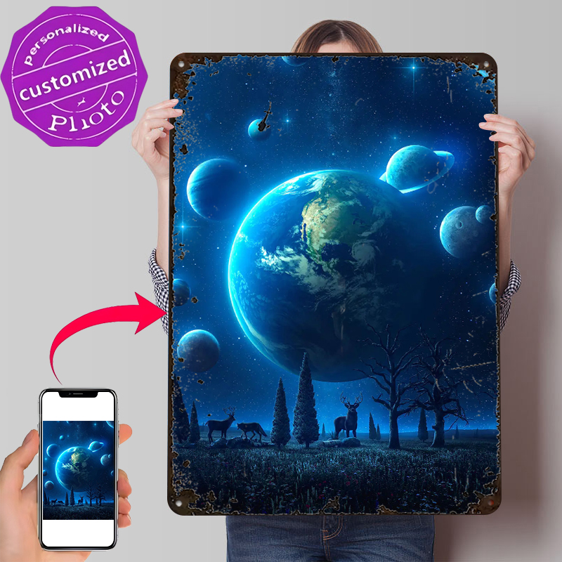 Retro Gaming Universe - Blaues Universum Leicht 3D-Effekt Poster Individualisierte