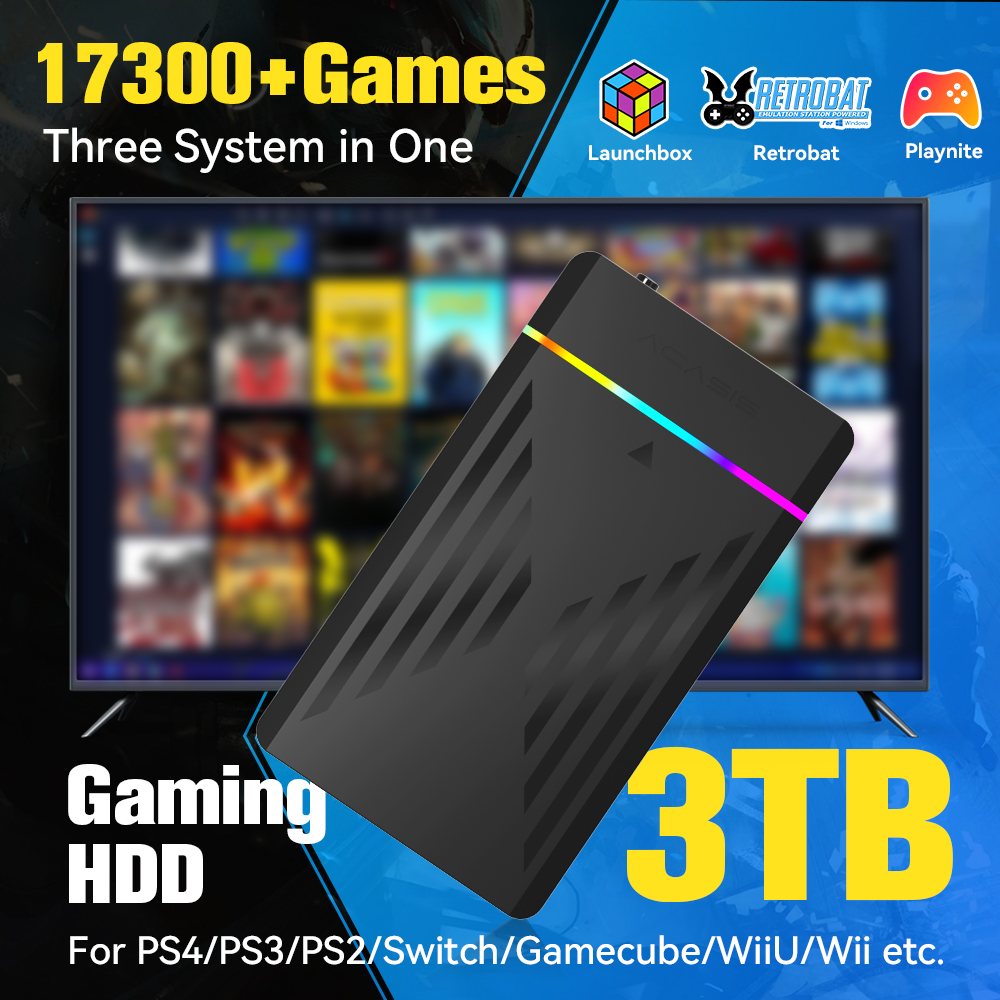 Retro Gaming Download - 3 TB tragbare Gaming-HDD-LaunchBox/Retrobat/Playnite-Retro-Spielekonsole mit 17300+